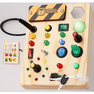 Wooden Montessori Busy Board Sensory Toy for Toddlers 1-3 with LED Light Up Switch Educational Learning Toy Best Christmas Birthday Gift for Boys Girls