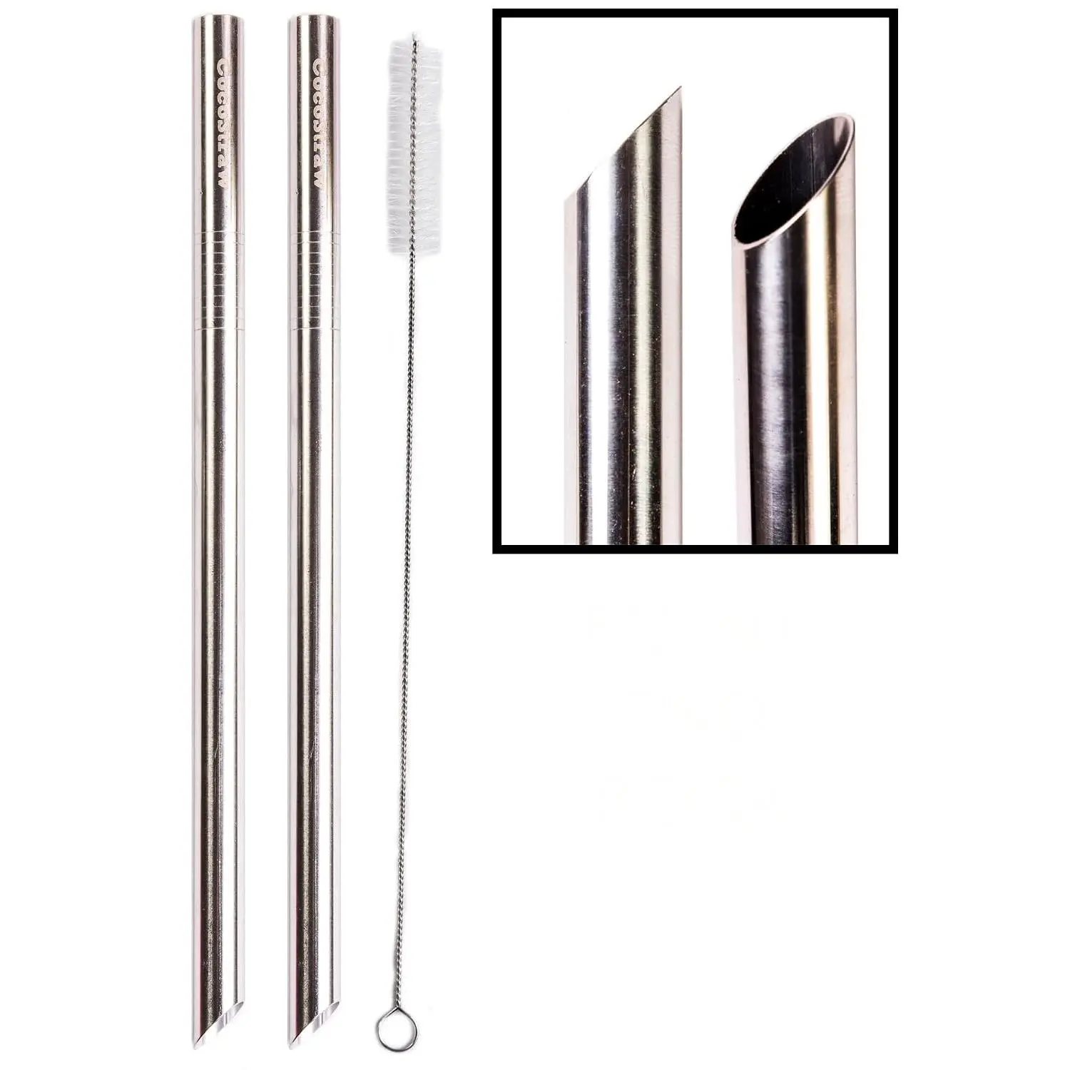 2 Point End BOBA Straw Stainless Steel Extra Wide 1/2" x 9.5" Long Tapioca  Bubble  Thick  Poke Puncture -  Brand
