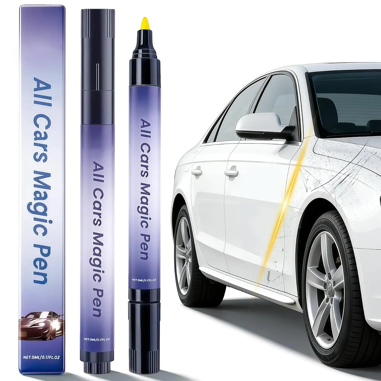 Car Scratch Remover Pen, Magic Car Scratch Removal Pen for All Car Colors, Scratch Repair Pen, Easy DIY Paint Repair Kit, Quick Fix for Wear Swirl Marks And Scuffs, 2PCS