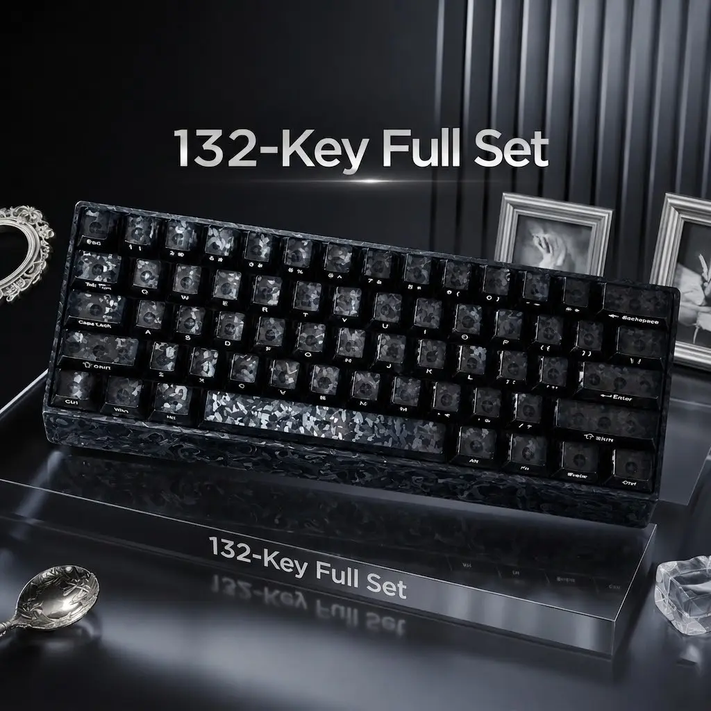Carbon Fiber Key Caps, Transparent Design, 132 Keys, Cherry Profile, Mechanical Keyboard, Top Side Print, Durable & Aesthetic