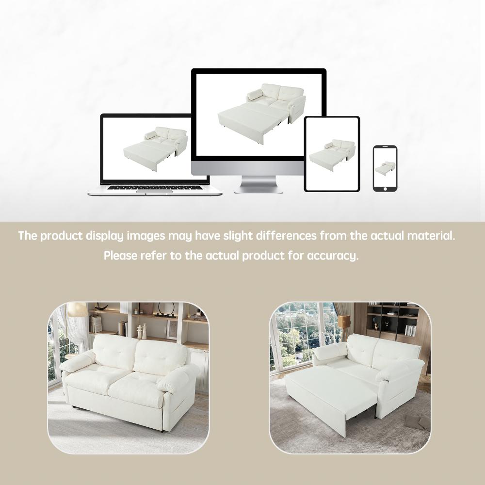 71''Convertible Pull-Out Queen Sleeper Sofa, 3-in-1 Sofa Bed with Side Storage & 8 Silent Casters, Thick Padded Chenille Loveseat for Living Room, Bedroom, Apartment,Beige