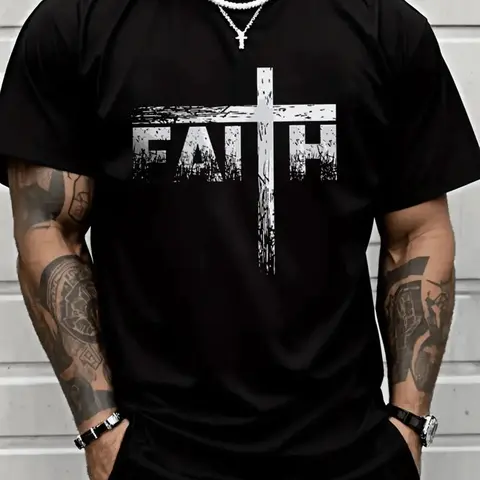 Men's Letter Print Round Neck Short-Sleeve T-Shirt - Regular Fit Casual Summer Top for Daily Wear, Athletic Sportswear, Men’s Shirts