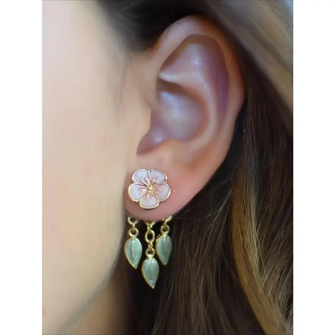 Women's Cute Bohemian Peach Blossom Drop Earrings - 3D Plastic Flower & Leaf Jewelry, One-Size, Dangle, Fashion Accessory for Daily & Party Wear