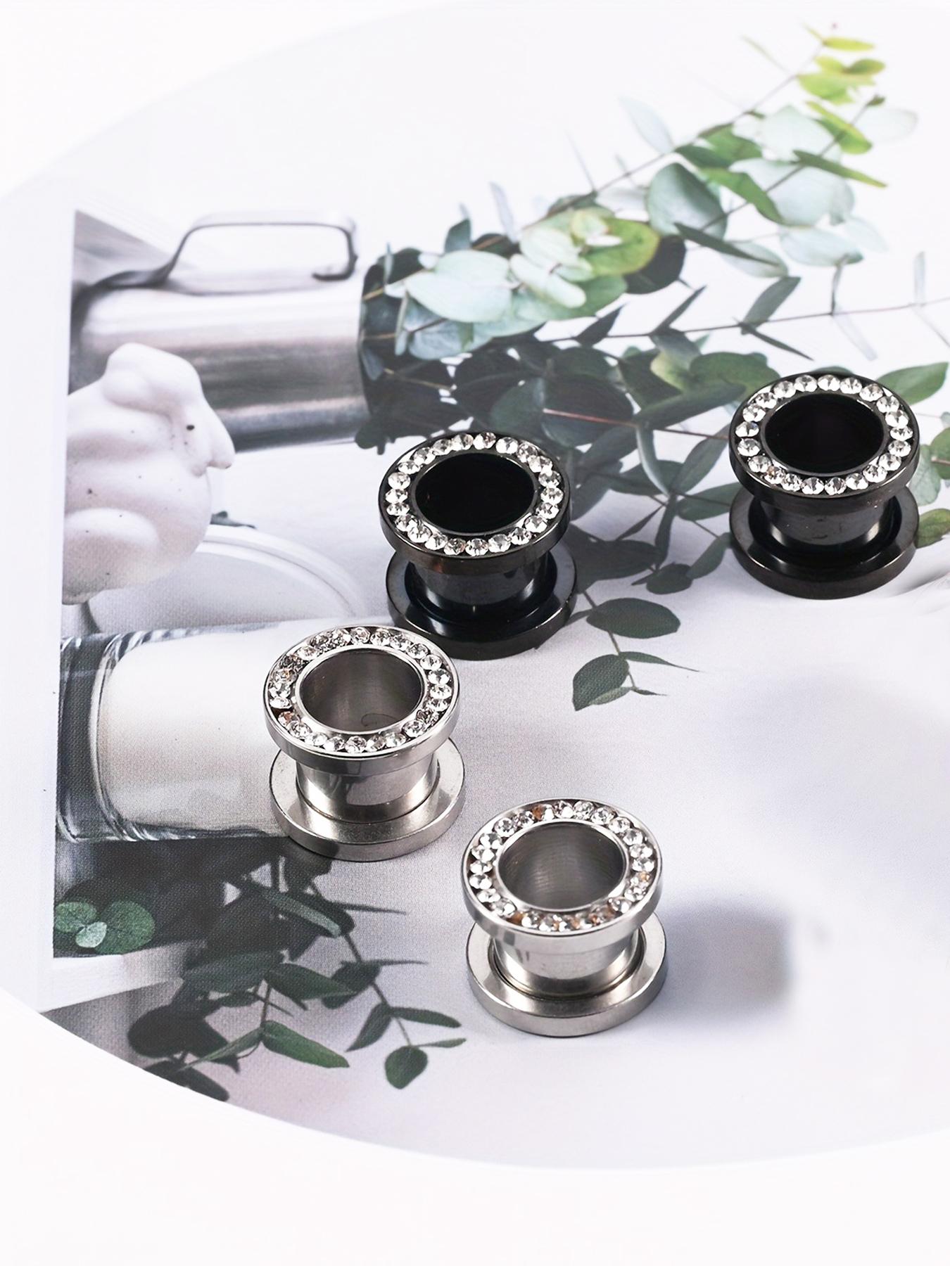 Stainless Steel Screw Ear Plugs Tunnels, Artificial Zircon Decor Ear Gauges, Punk Style Hollow Ear Expander, Body Piercing Jewelry for Men & Women, Trendy All-match & Exquisite Jewelry for Birthday Gift