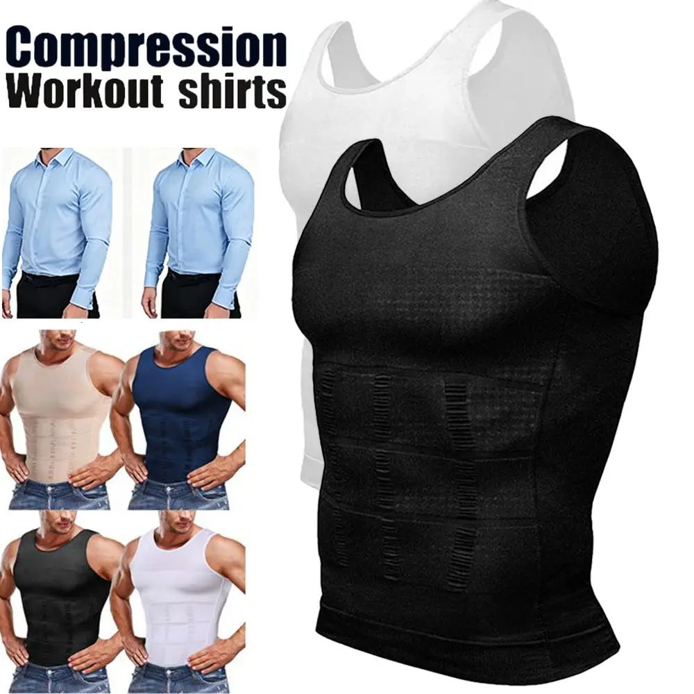 1/2 Pack Men Compression Tank Top, Men Body Shaper Sleeveless Vest, Tummy Control Workout Undershirt, Breathable Soft Stretchy Elastic Daily Casual Shapewear
