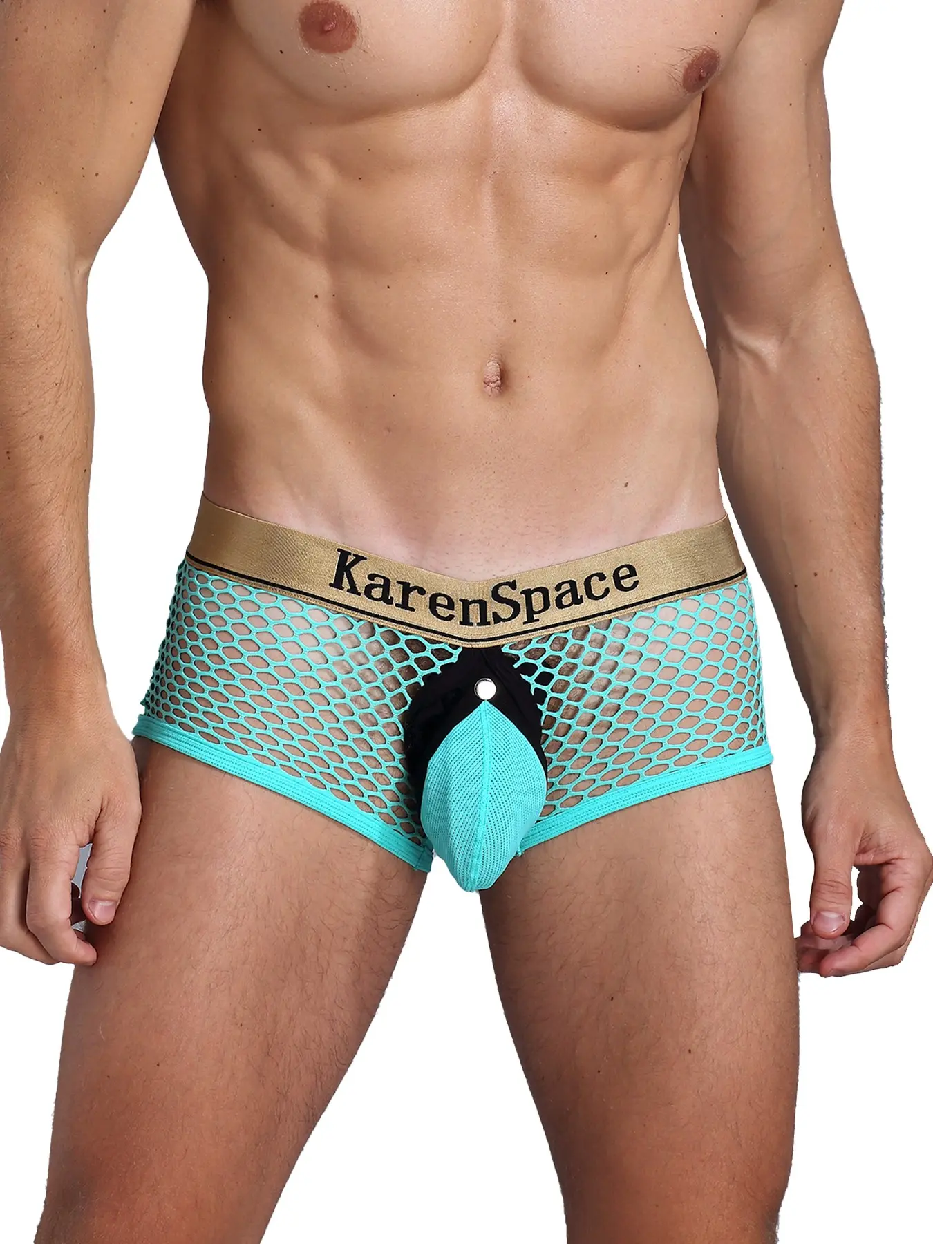 1 Piece Men Breathable Mesh Back Hollow Out Boxer Briefs, Letter Wide Waistband, Removable Pouch, Full Net See-through Fabric, Multiple Colors Available, Stylish Loungewear Underwear