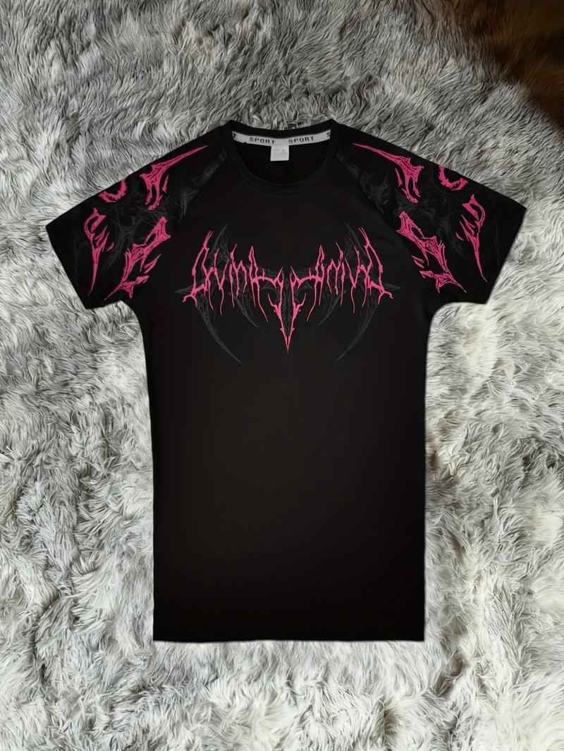 Men's Compression Short Sleeve T Shirt S XXL High Elasticity Muscle Fitness Shirt Unisex Black Tight fitting Red Geometric Muscle Texture Quick drying Moisture wicking for Workouts Yoga Beach Gym Tees Athletic Apparel