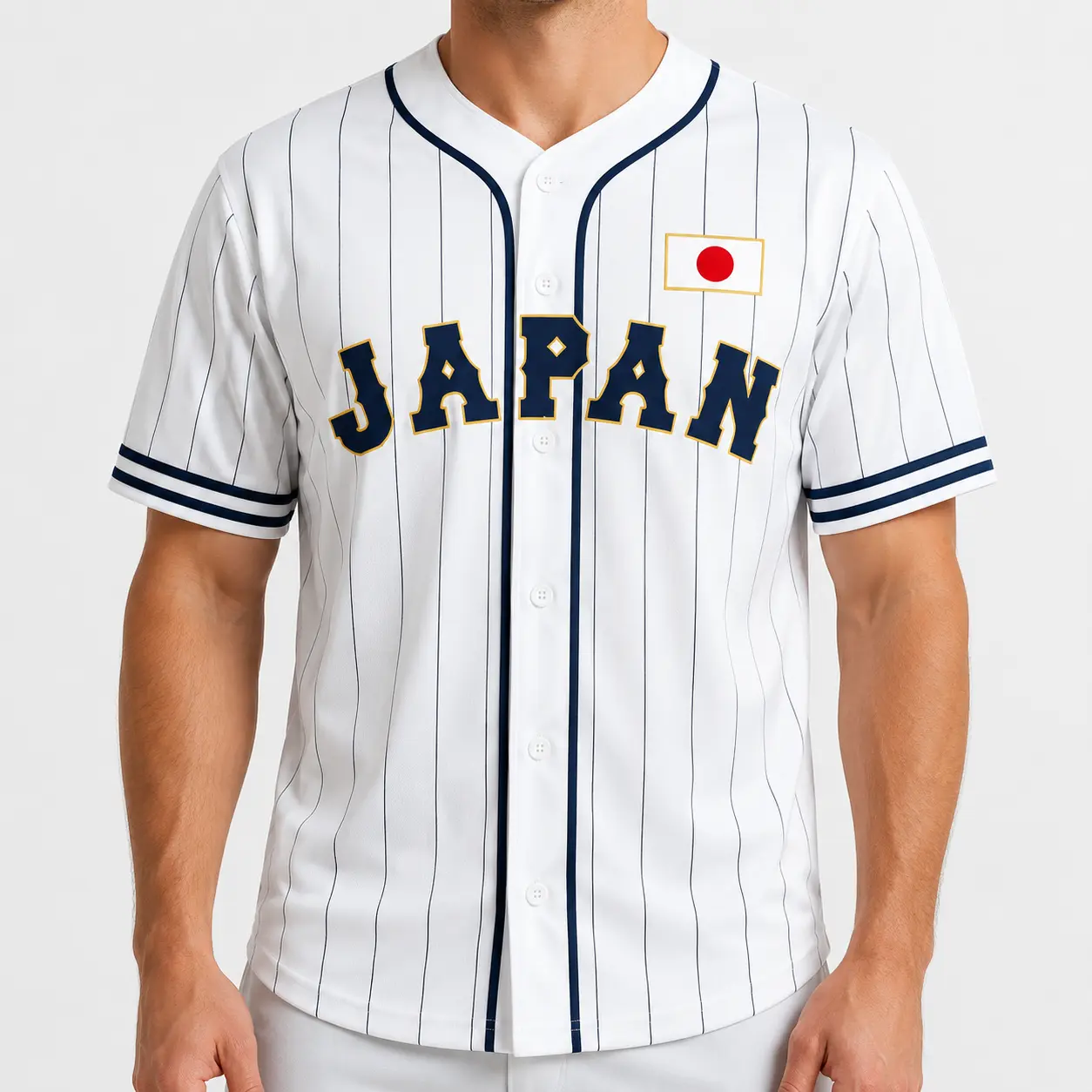 Japan Baseball Jersey,Classic Pinstripe Samurai Style Fan Shirt,sporty geometric design,sport clothing,summer fits,trendy casual loose fit,summer festival,unisex casual streetwear,unique birthday gift,gym clothes men,sporty loose fit,button top,daily,2026