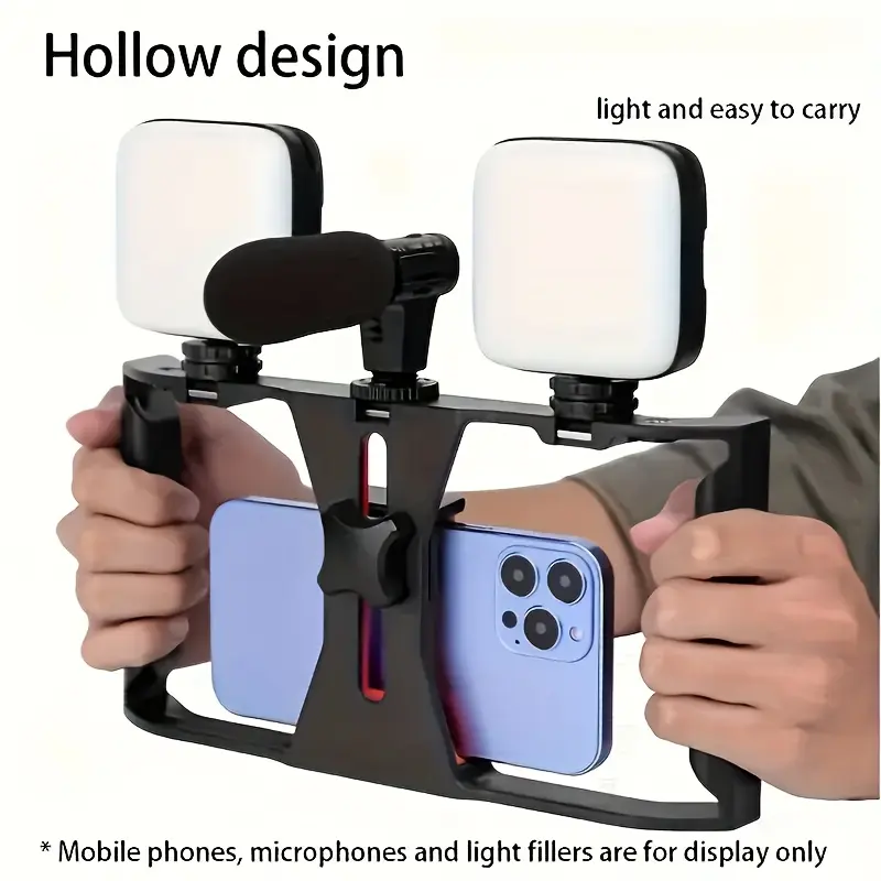 Universal Handheld Smartphone Stabilizer - 3 Cold Shoe Expansion Ports, Multiple 1/4" Expansion Interfaces, Rotating Head Mount, Live Streaming Microphone Holder, Compatible with Most Phone Mounts