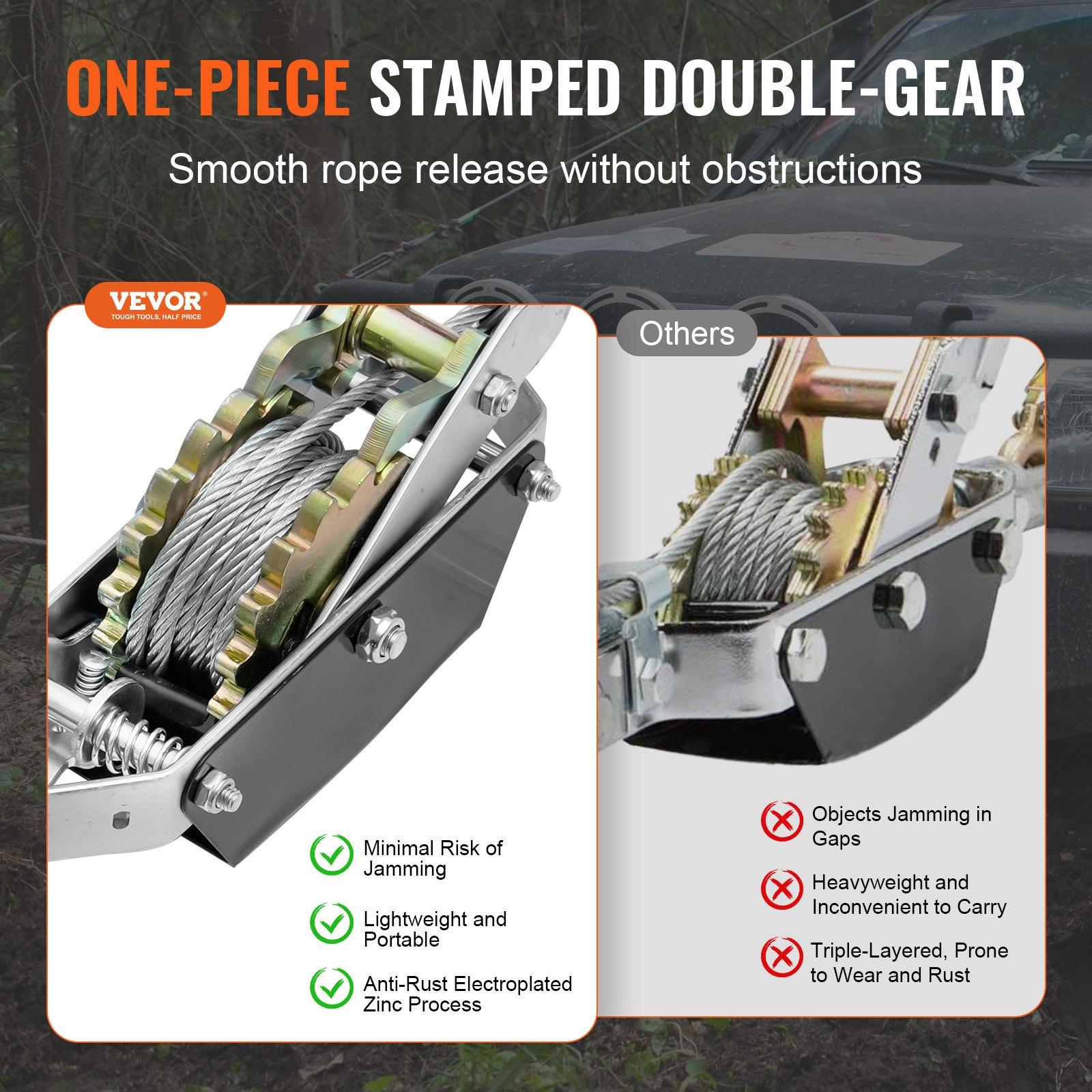 VEVOR Come Along Winch, 2 Ton (4,409 lbs) Pulling Capacity, 12 ft Steel Cable, 2 Hooks, Heavy Duty Ratchet Power Puller Tool with Dual Gears, Automotive Hoist Cable Puller Ideal for Vehicle Rescue VEVOR Come Along Winch, 2 Ton (4,409 lbs) Pulling Capacity, 12 ft Steel Cable, 2 Hooks, Heavy Duty Ratchet Power Puller Tool with Dual Gears, Automotive Hoist Cable Puller Ideal for Vehicle Rescue