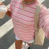 Women's Striped Loose Short Sleeve T-Shirt, Everyday T Shirt, New Summer Casual Top, Perfect for Vacation, Music Festival, Back-To-School, Graduation, Party