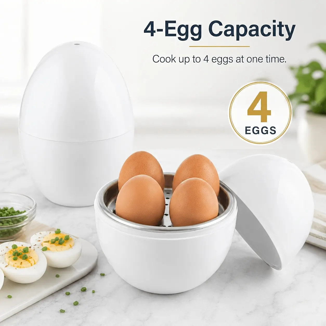 Microwave Egg Boiler Set, 4-Compartment Compact Design, Quick Boiling & Hard Cooking, Ideal for Kitchen, Dorms, Offices, Time-Saving