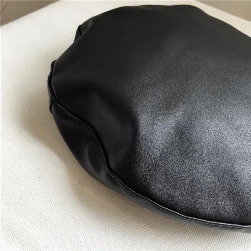 Fashion Autumn Winter Beret Beanie Hat Women Plain Beret Hats Solid Color Elegant Men Women Artist Caps PU Leather Painters Caps