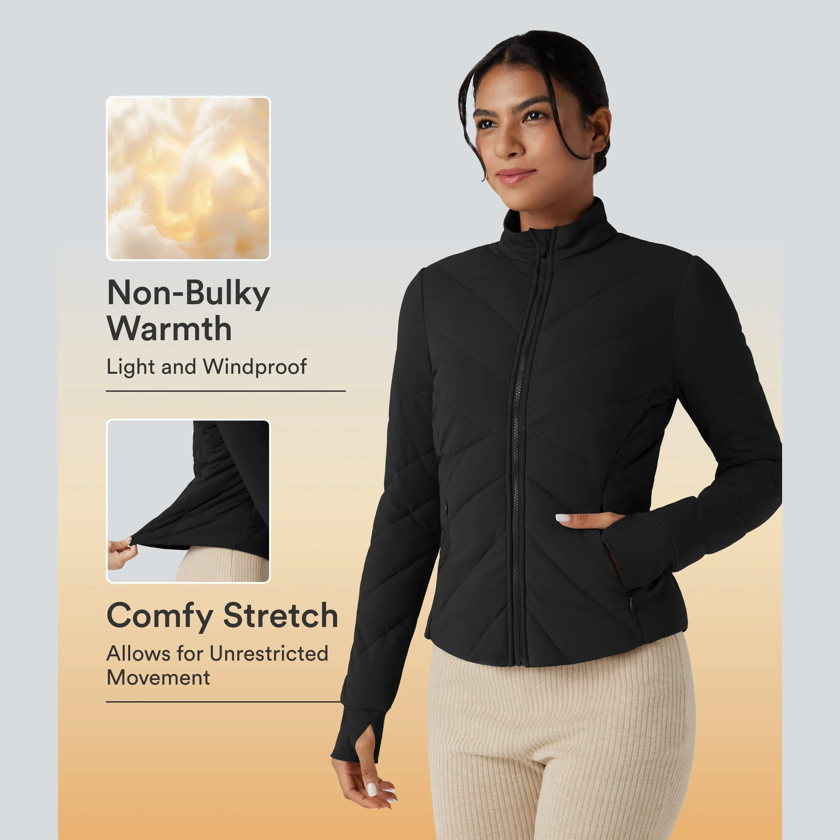 Halara PuffFlex Stand Collar Long Sleeve Thumb Hole Casual Padded Jacket with Pockets
