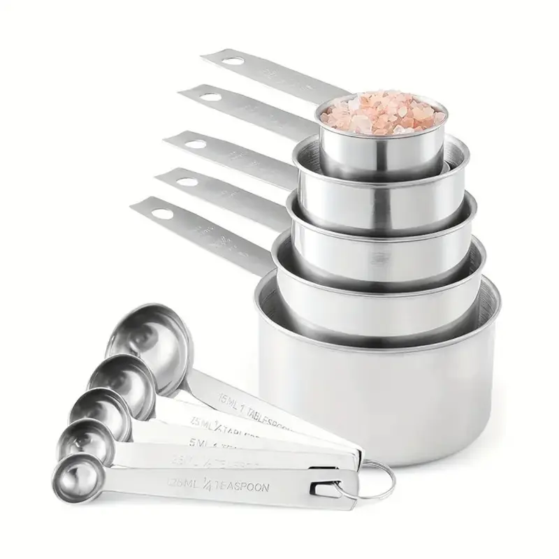10pcs Stainless Steel Measuring Cups and Spoons Set with Graduations, Baking Measurement Tools, Seasoning Spoon, Coffee Measure