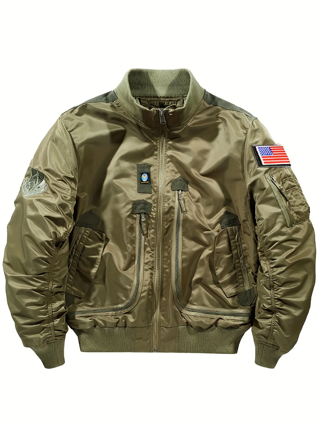 Men's casual pilot jacket with autumn‑winter large rib collar splicing design, stylish non‑stretch tactical jacket, outdoor multi‑function short coat for men Loose Jackets