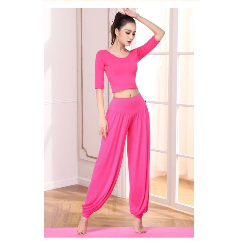 Bloomers Suit Sports Yoga Practice Dance Modal Chest Pad Belly Dance Training Clothing Women's Loose leggings