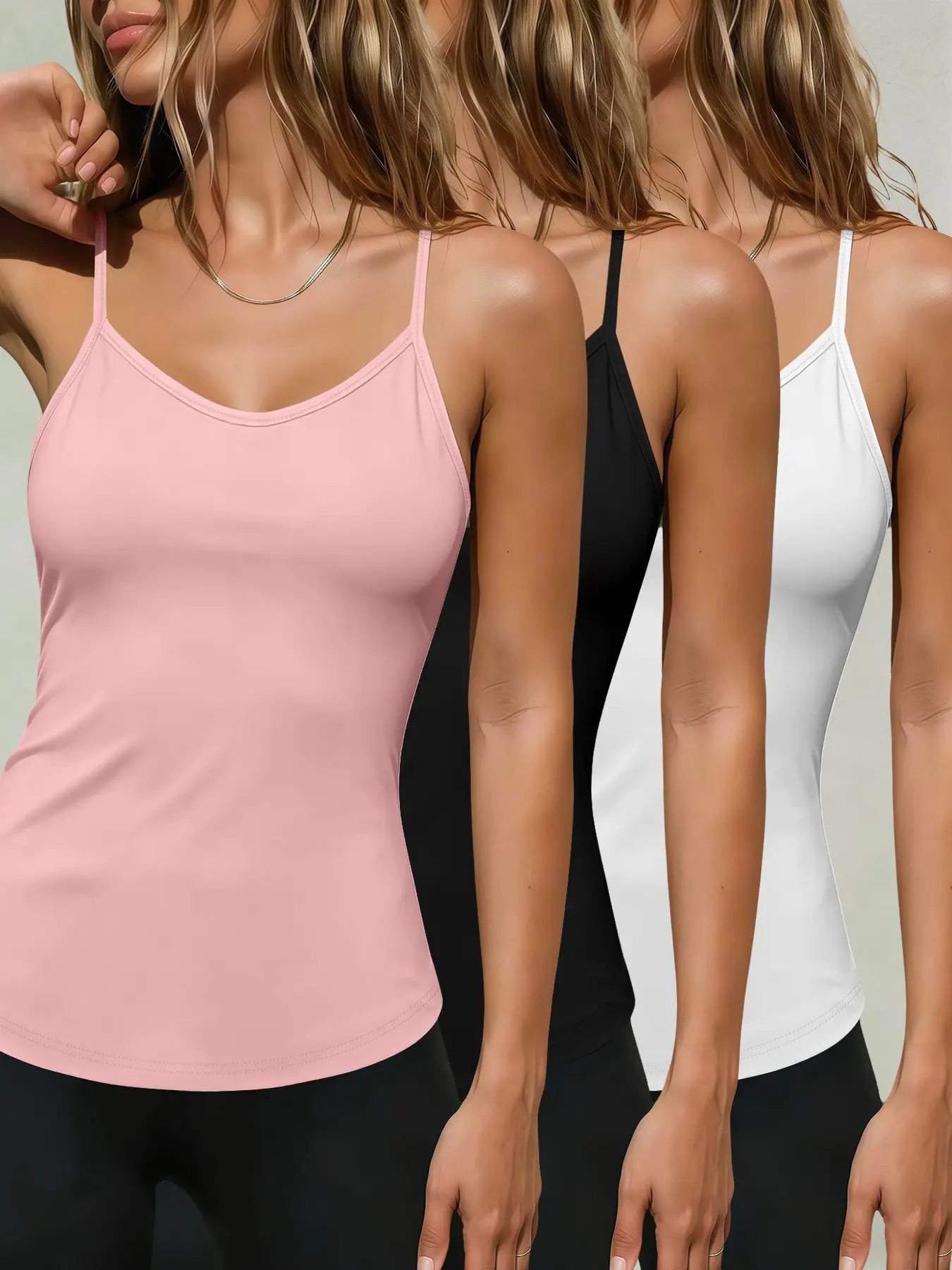 3-piece set solid color personalized spicy girl style women's camisole casual comfortable home daily wear all-season inner tank top