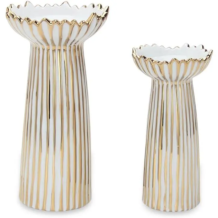 Ceramic Candle Holders for Pillar Candles, Set of 2 Candle Sticks Holder for Home Décor, Gold Candle Stand Centerpieces for Table, Fireplace, Mantel, Wedding or Dining Room 7.8", 9.8" H