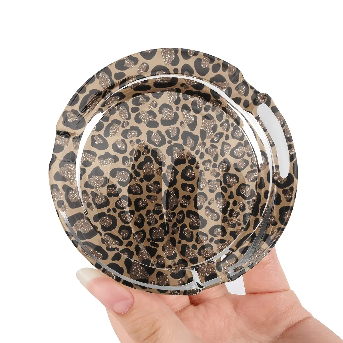 1 round glass ashtray with anti slip bottom pad, decorated with shiny leopard print pattern, suitable for homes, offices, bars - a fashionable and practical ashtray for leopard print enthusiasts and decoration enthusiasts