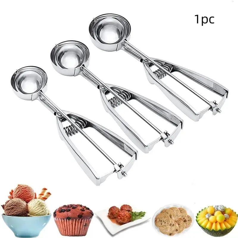 Stainless Steel Ice Cream and Cookie Spoon Set, Silver Color, Durable Kitchen Utensils, Ideal for Mixing and Eating, Perfect for Home Use