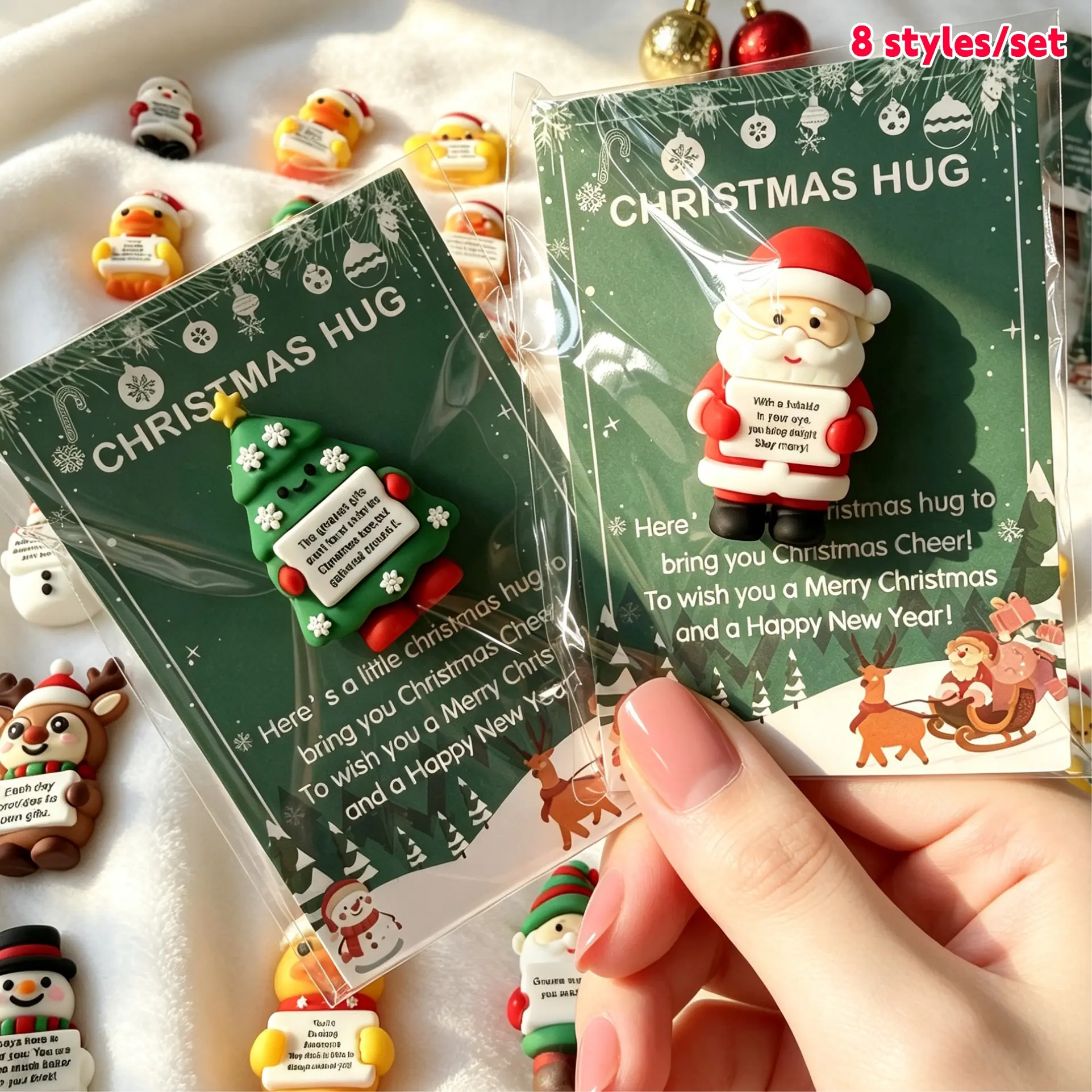 Christmas Pocket Hug Gift Set - Inspiring Emotional Support Gifts | 8-Piece Ready-to-Use Collection Perfect for Halloween, Thanksgiving, and Christmas | Cute Desktop Decoration, Ideal for Stocking Stuffers, Party Gifts, and Home Decor for Friends