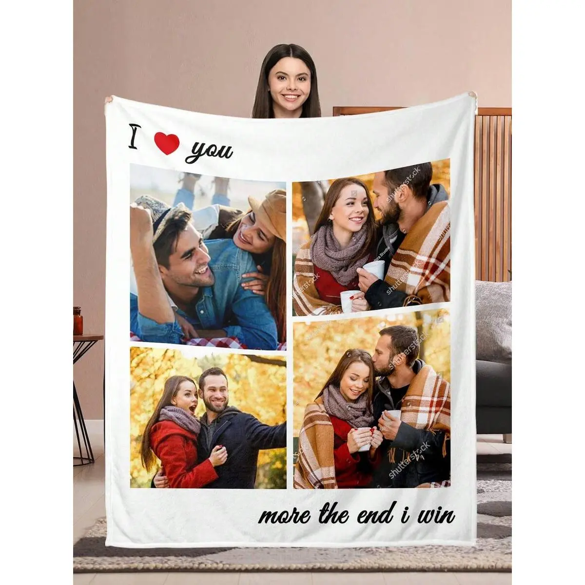 Personalized Name And Photos Flannel Throw Blanket, Custom Tapestry Blanket With Text, Gf Bf Valentine's Day Anniversary Wedding Birthday Gifts For Her Him Wife Husband Couples