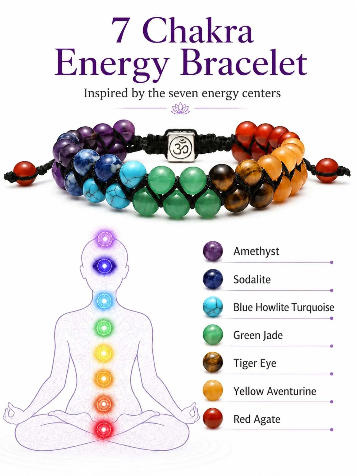 7 Chakra Crystal Bracelet, Energy Balance and Spiritual Protection, Adjustable Braided Yoga Jewelry, Healing Accessories for Wellness, Beaded Bracelets
