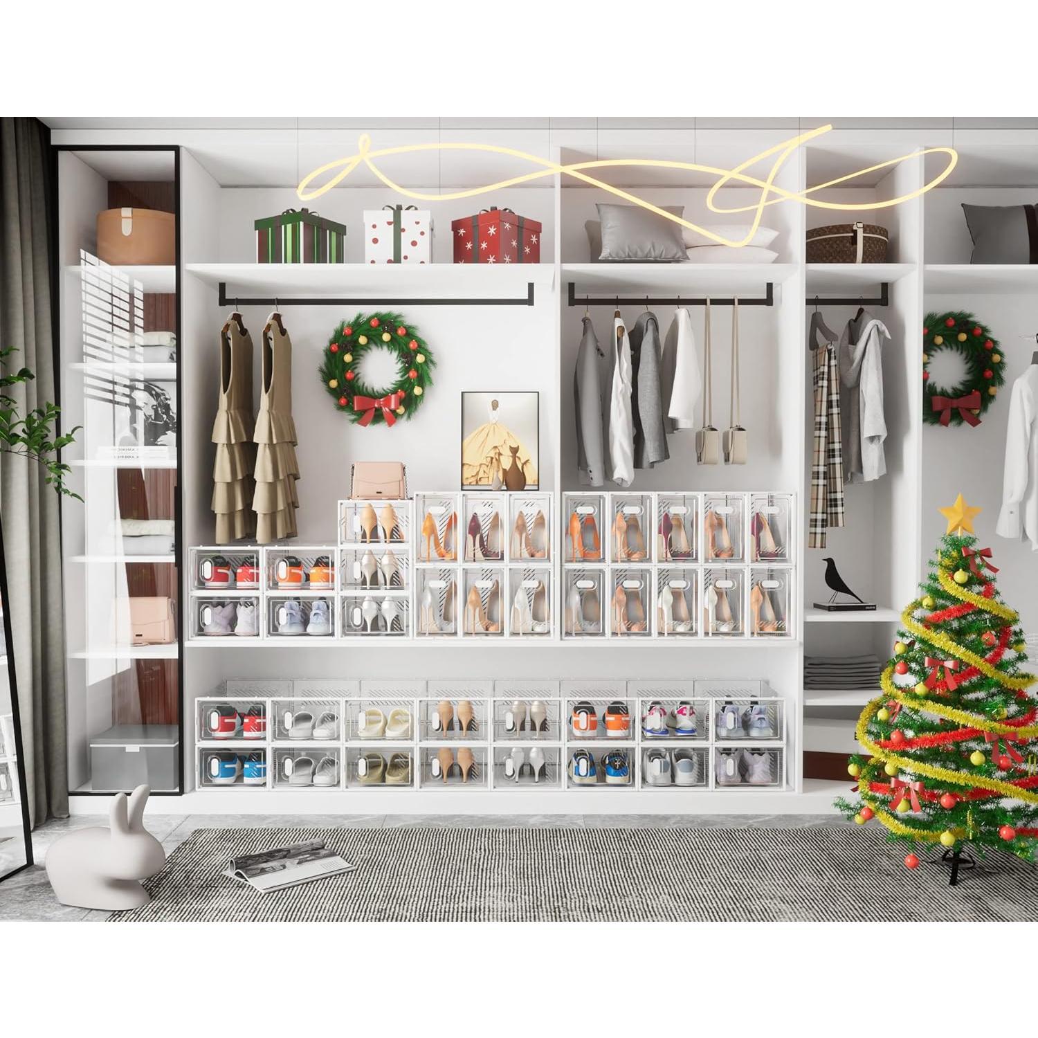 Shoe Storage, 12 Pack Shoe Organizer for Closet, Shoe Boxes Clear Plastic Stackable Shoe Containers with for Size 10 Shoe Storage, 12 Pack Shoe Organizer for Closet, Shoe Boxes Clear Plastic Stackable Shoe Containers with for Size 10