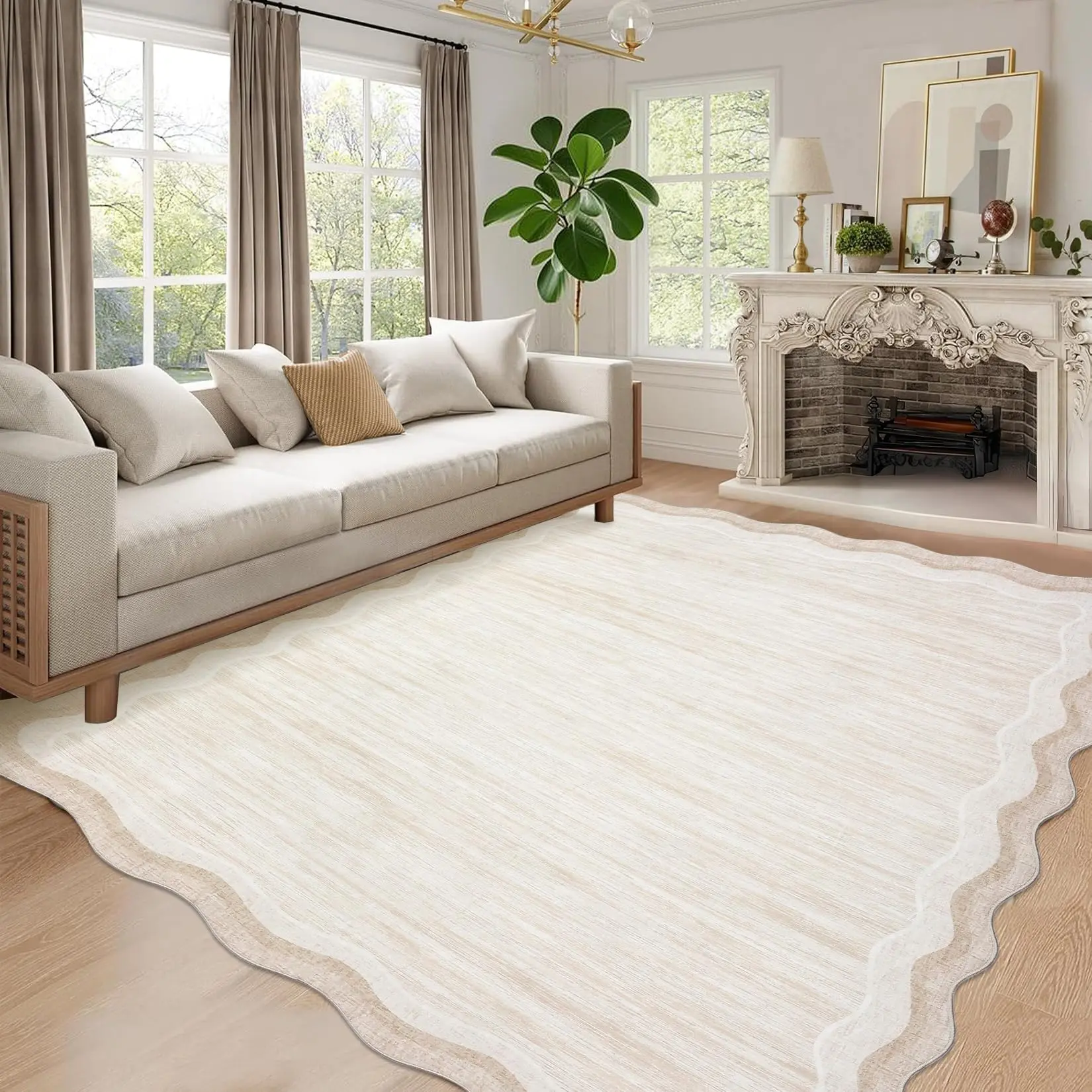 GARVEE Minimalist Scalloped Area Rug, 8x10 Washable Rug for Living Room GARVEE Minimalist Scalloped Area Rug, 8x10 Washable Rug for Living Room