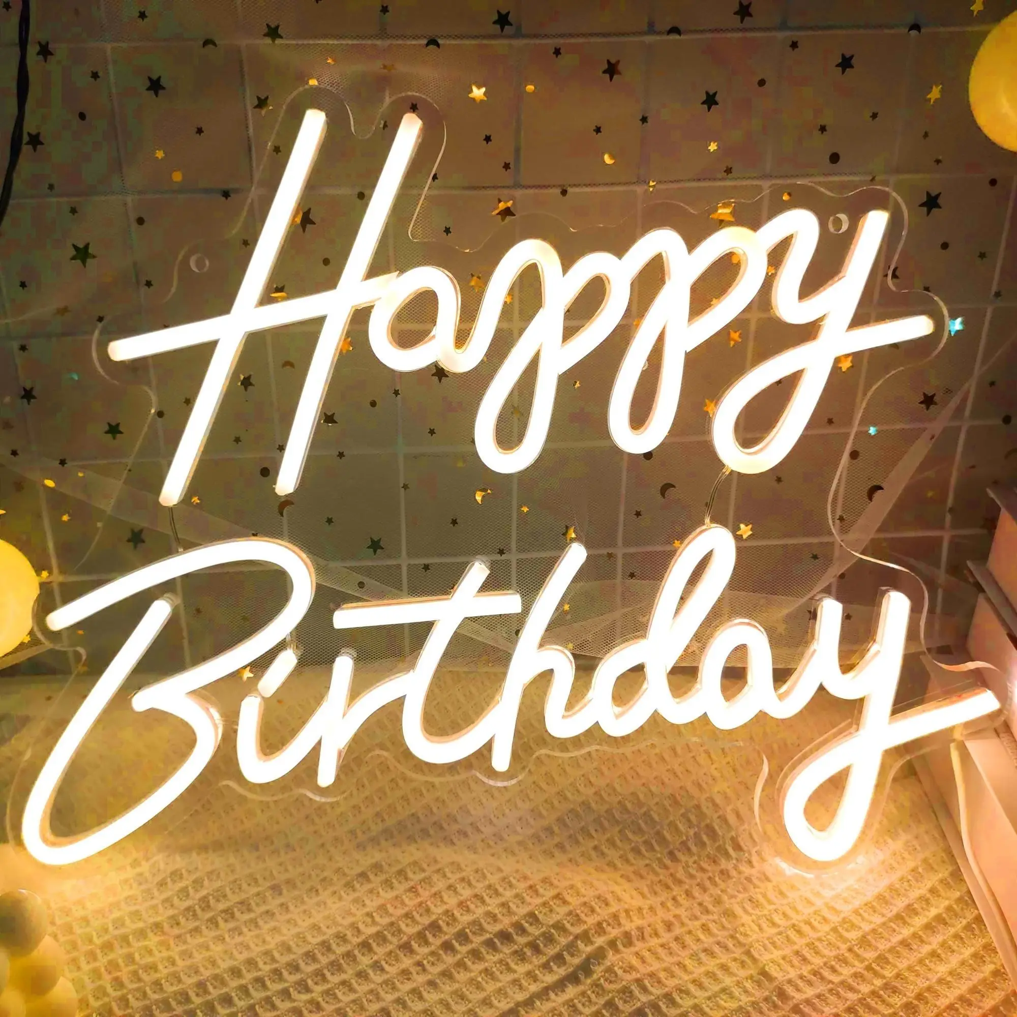 Birthday Happy LED Neon Sign, Adjustable Wall-Mounted Decor, Push Button Control, 5v USB Powered, Perfect for Party Themes