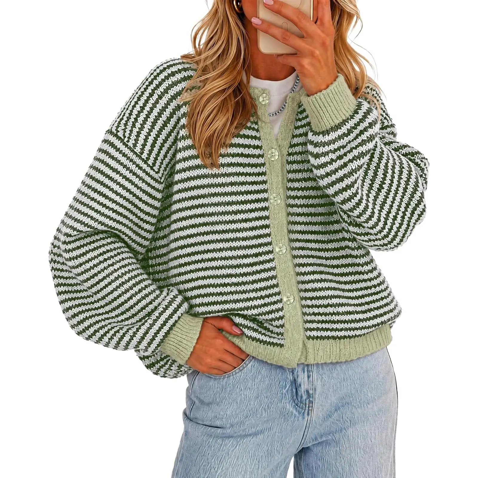 Cicy Bell Womens Striped Cardigan Sweaters Long Sleeve Button Up Knit Tops | Color Block, Loose Fit, Button Down, Open Front, Casual Cardigan, Fall Winter