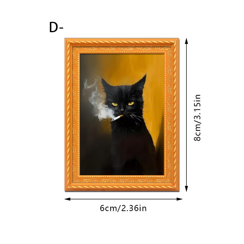 Cross-Border New Black Cat Series Oil Painting Style Screaming Kitten Photo Frame Wooden Retro Magnetic Fridge Magnet