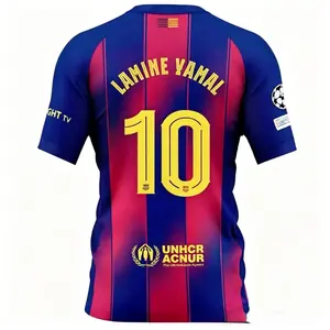 Lightweight Quick-Dry Fan Soccer Jersey | Multi-Choice Player Prints: #10 Yamal, Pedro & Lewandowski, Striped Football Top for Match Viewing & Casual Daily Wear