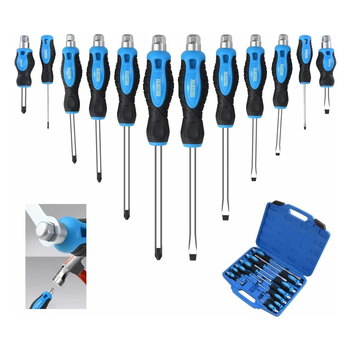 12-PIECE Magnetic Screwdriver Set, Heavy Duty Go-thru Steel Blades, High Torque, 6 Phillips and 6 Flat Head Tips, with Storage Case