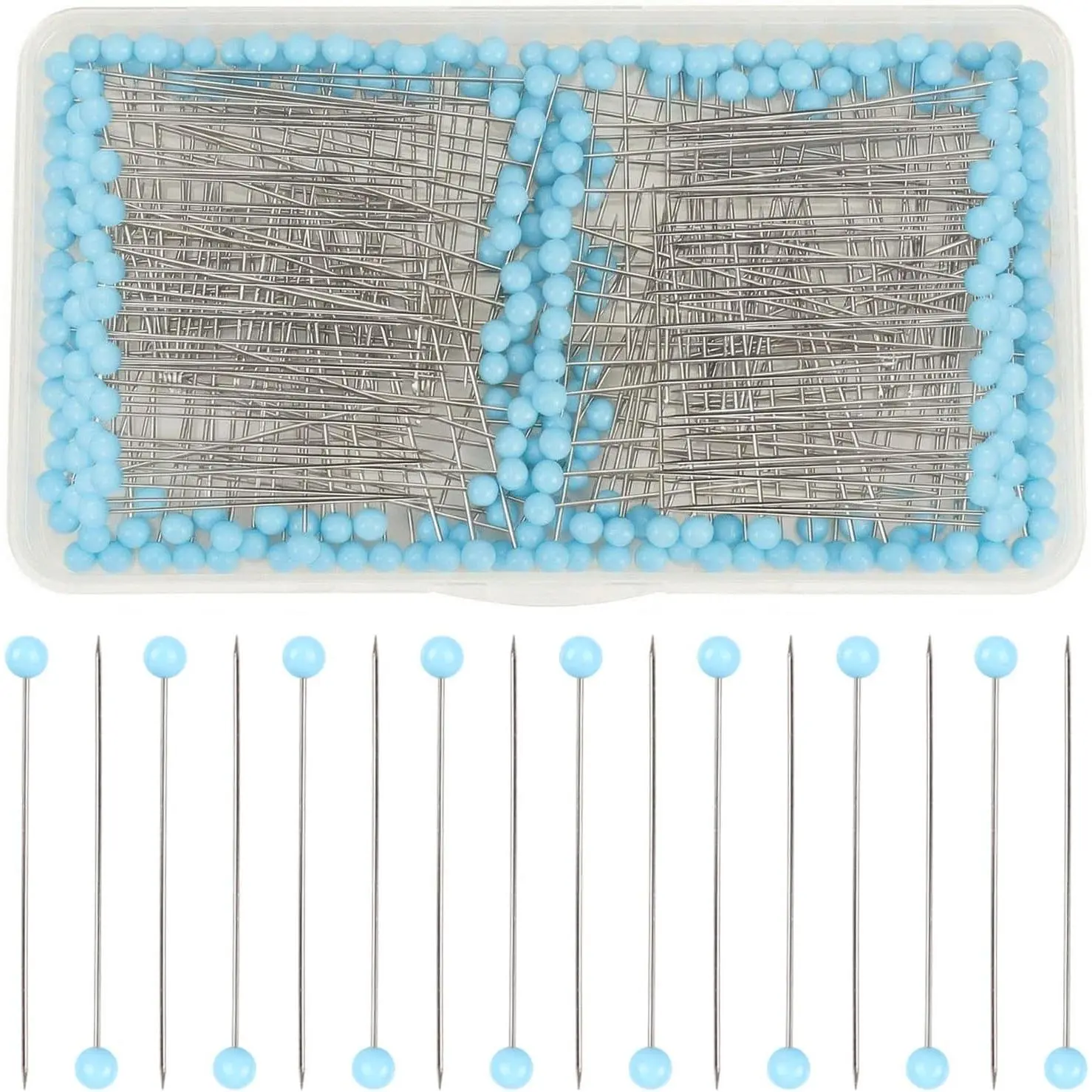 500 count Straight Pins,Blue Glass Ball  Quilting Pins 1.75inch, Sewing Pins for Fabric, Stainless Steel Dressmaker Pin for Sewing, Crafting,  Making