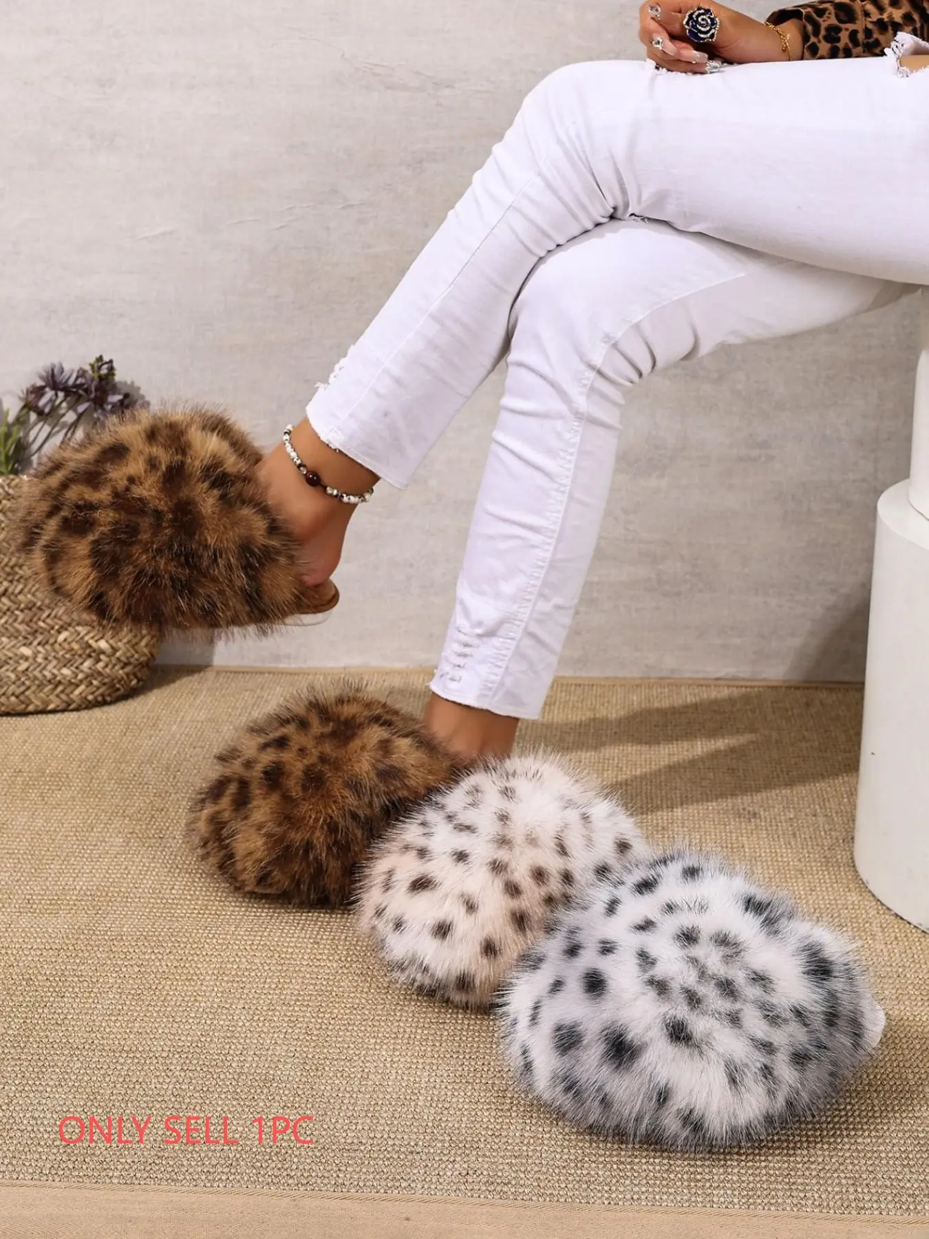 New Luxury Style Spot Plush Slippers, Fox Fur Mimic Comfortable Closed-Toe Slippers, Home & Outdoor Wear, Vintage Leopard Print Half Sandals, Footwear, Casual Home Slippers