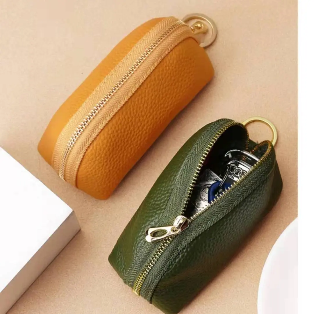 Semicircle Shell PU Leather Coin Purse Keychain, Mini Zipper Pouch Wallet, Portable Small Change Bag for Cards Keys Lipstick, 4 Colors Available Black Yellow Light Blue Green