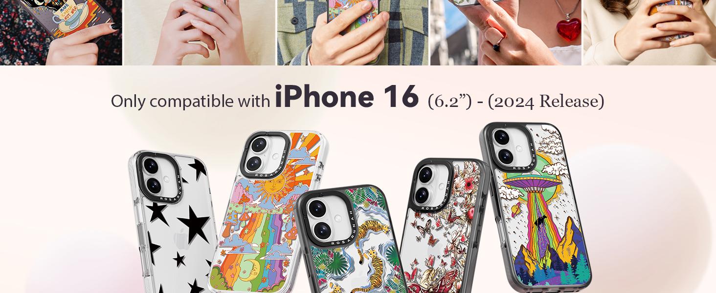 Compatible for iPhone 16 Case Cute - Durable Shockproof 6.6 ft Drop Impact Phone Case - Black Funny Nature Flower Design for iPhone 16 6.1"