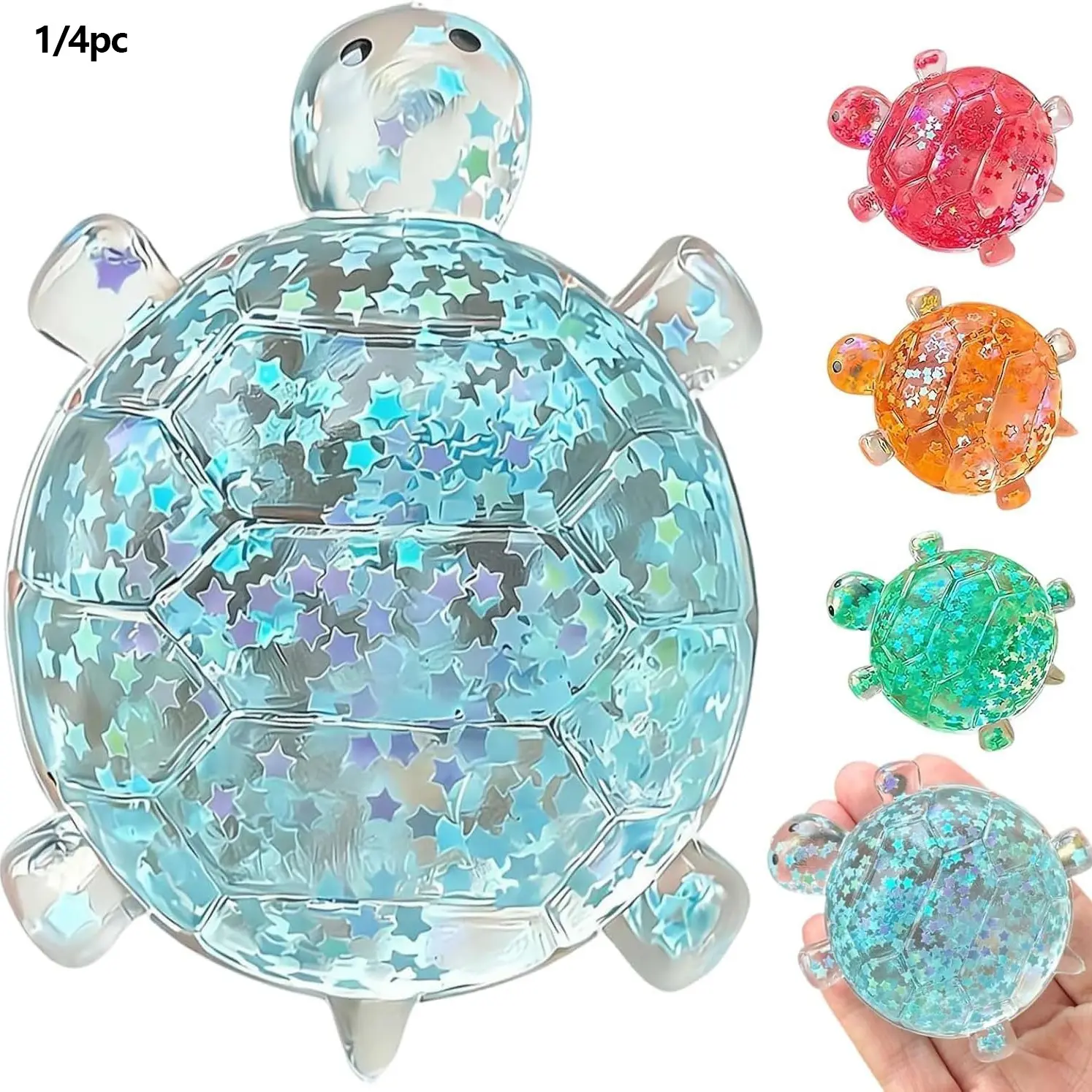 1/4pc Glitter Turtle Squishies,Cute Soft Relaxing Stress Relief Squeezes,Colorful Turtle Stress Balls Gifts for Office Desk Party Valentines Day Birthday Favors,Cute desktop decorations suitable for office workers, the perfect gift choice
