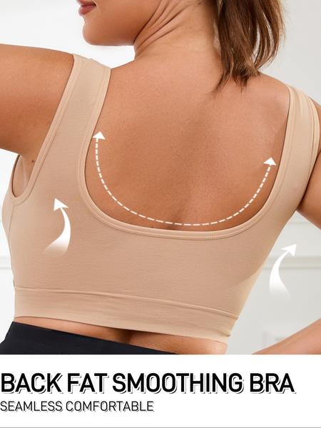 【Plus Size】 Solid Color Push Up Wide Strap Bra, Women's Comfortable Breathable Soft Stretch Bra,No Padding,Front Chest Buckles Design,Women's Lingerie for All Seasons,Ladies Knitted Underwear For Daily or Any Occasion