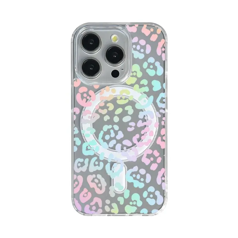 Leopard Print Transparent MagSafe TPU Smartphone Casing - Ultra Slim, Magnetic, Shockproof Cover with MagSafe Snap for iPhone 11-16 Pro Max/Plus/16E, Samsung S22-S24 Ultra (Cellphone Accessory for Aesthetic & Protection)