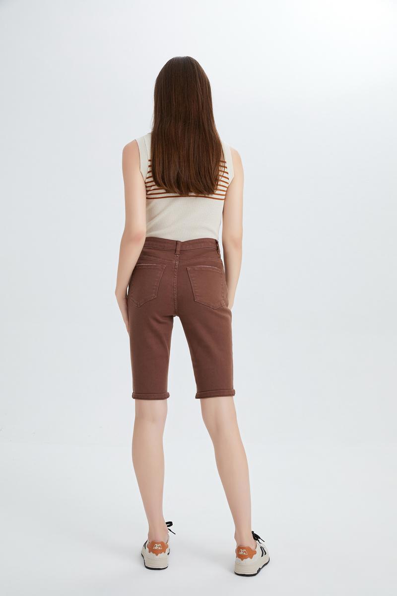 Retro Brown High Waist Denim Shorts, Button Fly Knee Length Bermuda |   Must-Have Y2K Streetwear