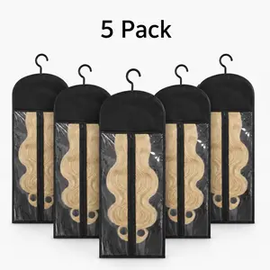 5 Pack Non-Woven Wig Storage Bags, Space-Saving Hanging Dustproof Covers with Hanger & Zipper for Wigs and Hair Extensions, Salon & Household Organizer, 5Pcs