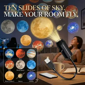 10 Slides Planet Projector USB Solar System Galaxy Star Projection Lamp, Universe Space Night Light, Aesthetic Room Decor, Bedroom Atmosphere Light, Gift for Kids Students