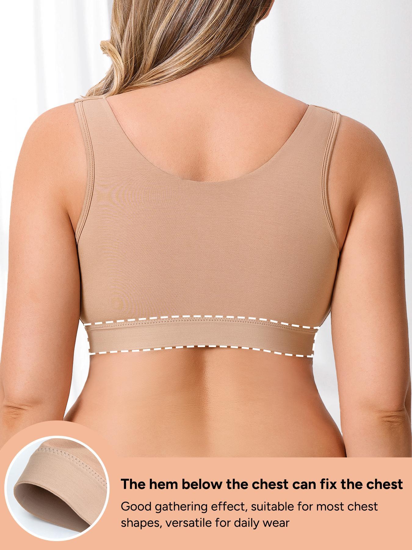 Women's Wide Strap Supportive Wireless Bra, Full Coverage Adjustable Back Buckle, Casual Medium Support Everyday Underwear, All Seasons