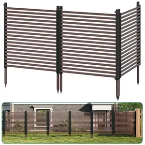 GAOMON No-Dig Heavy Duty Metal Garden Privacy Fence Panels - 3-Pack Outdoor Decorative Screen for AC Unit, Pool Equipment, Trash Can, Patio, Flower Beds - 48in H x 106in W - Black