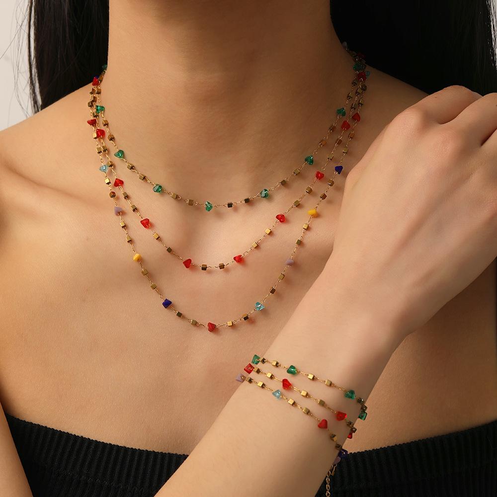 Colorful Dopamine Starry Sky Irregular Gemstone Necklace for Women – Versatile Light Luxury Collarbone Jewelry Set – Trendy New Arrival