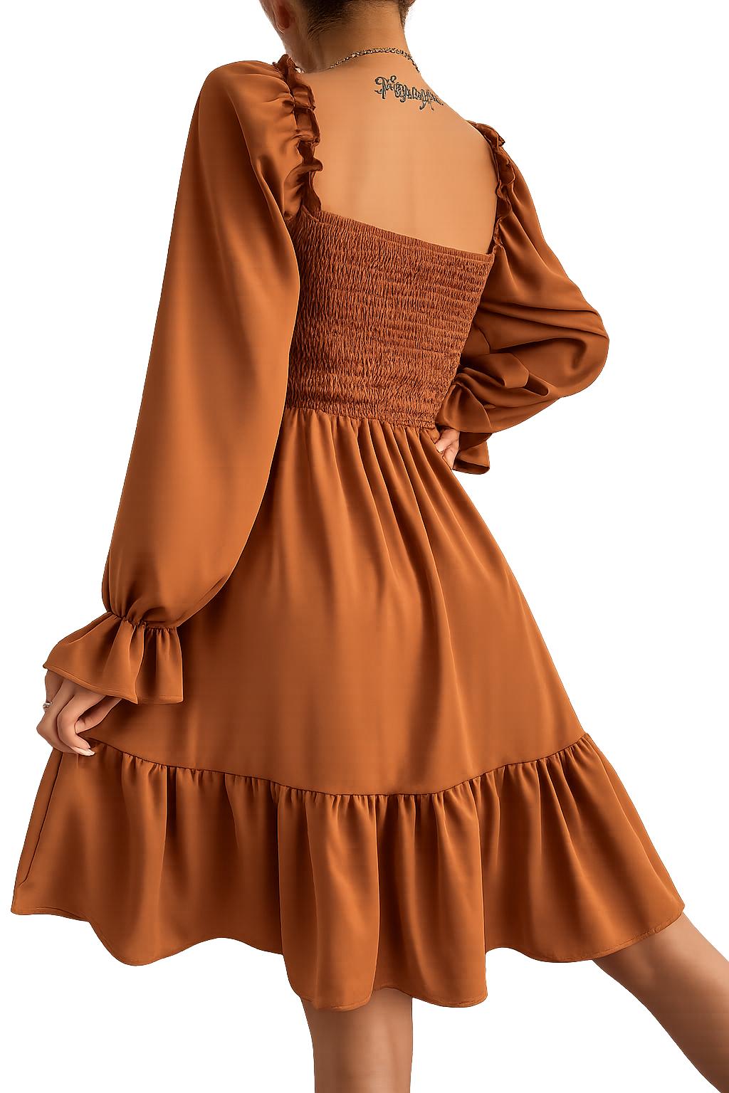 2026 Simple Square Collar Parallel Crepe Dress Body Frill Hem Skirt Dress