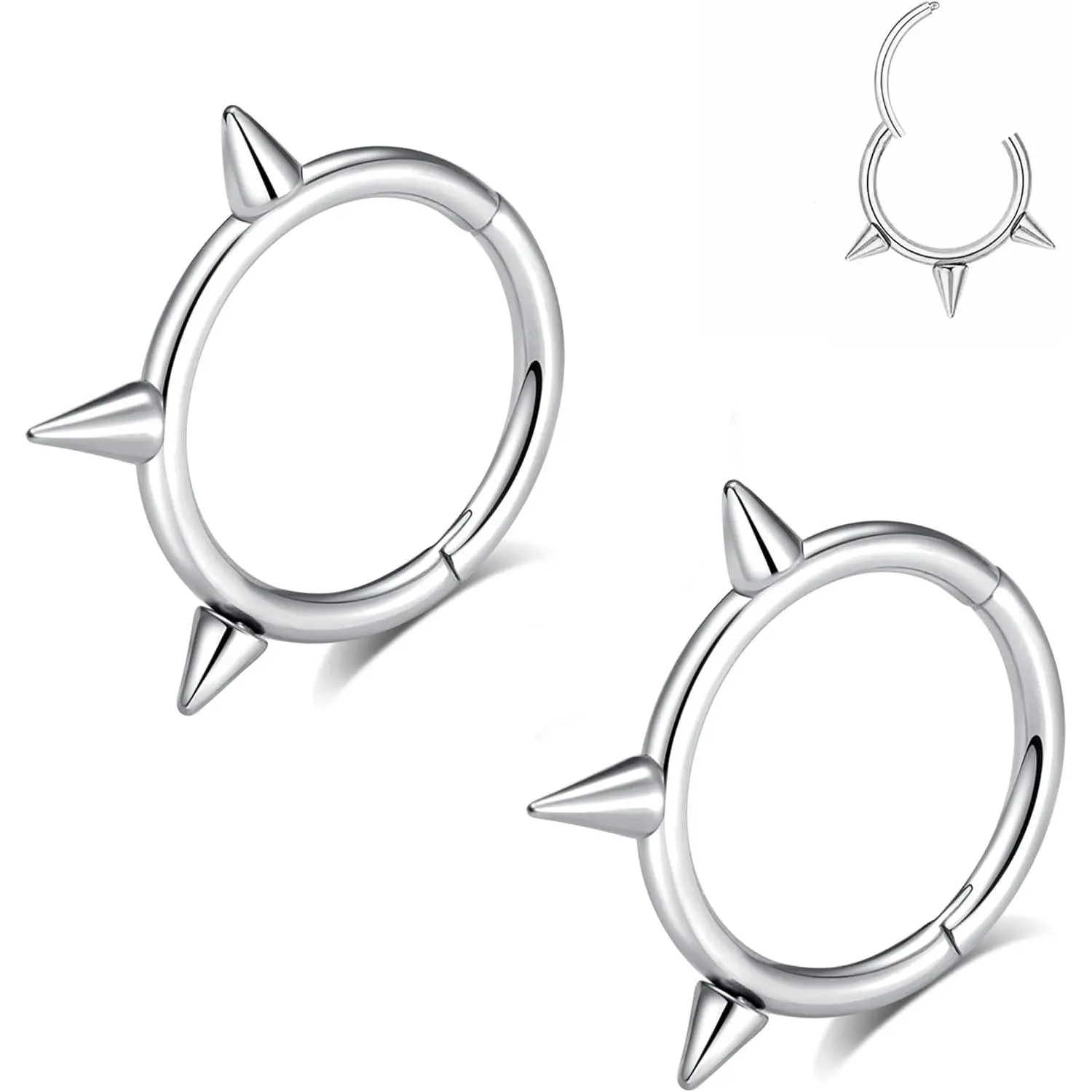 16G 2PCs Spike Clicker Snake Bite Jewelry, Septum Ring, Hoop Lip Rings Snake Bites, Labret Jewelry for Lip Piercing, Cartilage Hoop Earrings, 8mm 10mm 12mm